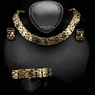 Omnia Arousah Copper Plated Gold Color Necklace,Bracelet & Earrings Set in High-Quality 15mm Stainless Steel