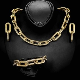 Omnia Diyanah 18k Gold Plated Necklace,Bracelet & Earrings Set in High-Quality 13mm Stainless Steel