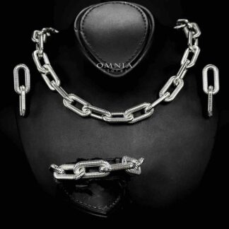 Omnia Diyanah Silver Color Necklace,Bracelet & Earrings Set in High-Quality 13mm Stainless Steel