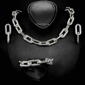 Omnia Diyanah Silver Color Necklace,Bracelet & Earrings Set in High-Quality 13mm Stainless Steel