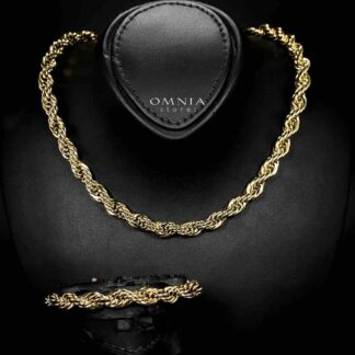 Omnia Faridah 18k Gold Plated Necklace and Bracelet Set in High-Quality 8mm Stainless Steel