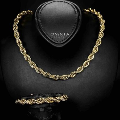 Omnia Faridah 18k Gold Plated Necklace and Bracelet Set in High-Quality 8mm Stainless Steel