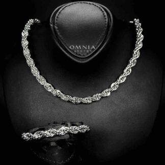 Omnia Faridah Silver Color Necklace and Bracelet Set in High-Quality 8mm Stainless Steel