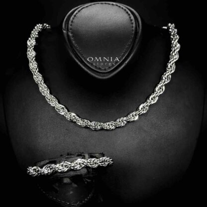 Omnia Faridah Silver Color Necklace and Bracelet Set in High-Quality 8mm Stainless Steel