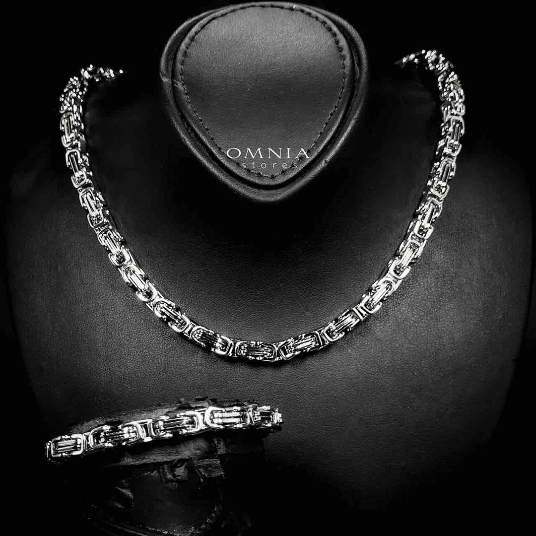 Omnia Badiyah Silver Color Necklace & Bracelet Set in High-Quality 6mm Stainless Steel