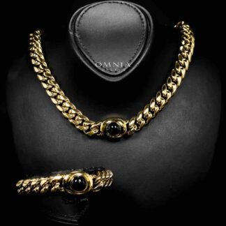 Omnia Hilyah 18k Gold Plated Necklace & Bracelet Set in High-Quality 12mm Stainless Steel