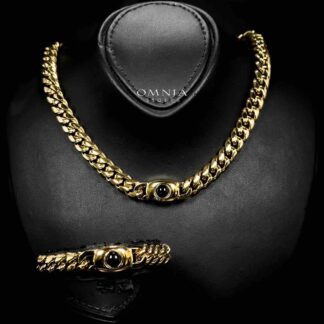 Omnia Hilyah 18k Gold Plated Necklace & Bracelet Set in High-Quality 10mm Stainless Steel
