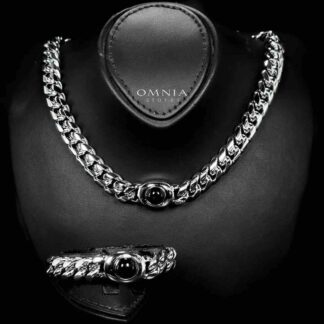 Omnia Hilyah Silver Color Necklace & Bracelet Set in High-Quality 12mm Stainless Steel