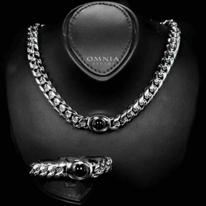 Omnia Hilyah Silver Color Necklace & Bracelet Set in High-Quality 12mm Stainless Steel