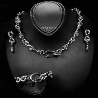 Omnia Kawsar Silver Color Necklace,Bracelet and Earrings Set in High-Quality Stainless Steel