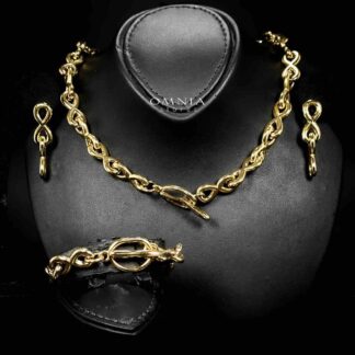 Omnia Kawsar 18k Gold Plated Necklace,Bracelet and Earrings Set in High-Quality Stainless Steel