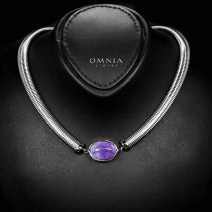 Omnia Naqiyah Silver Color Necklace,Bracelet and Earrings Set in High-Quality Stainless Steel with Purple Stone - Image 2
