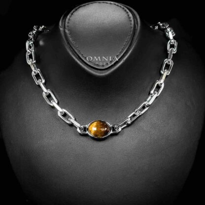 Omnia Caliya Silver Color Necklace,Bracelet and Earrings Set in High-Quality 8mm Stainless Steel with Brown Stone - Image 2