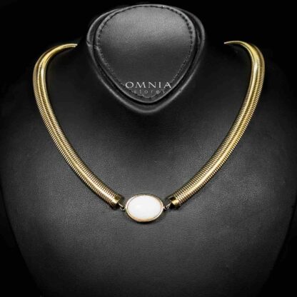 Omnia Naqiyah 18k Gold Plated Necklace,Bracelet and Earrings Set in High-Quality 8mm Stainless Steel with White Stone - Image 2