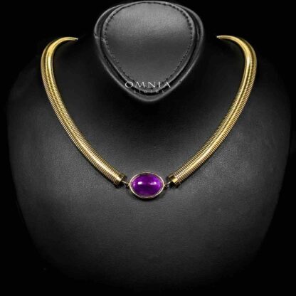 Omnia Naqiyah 18k Gold Plated Necklace,Bracelet and Earrings Set in High-Quality 8mm Stainless Steel with Purple Stone - Image 2