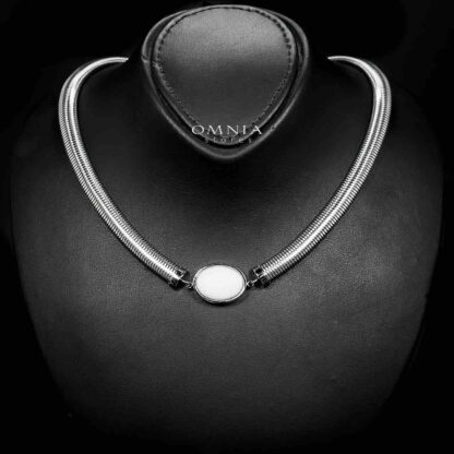 Omnia Naqiyah Silver Color Necklace,Bracelet and Earrings Set in High-Quality 8mm Stainless Steel with White Stone - Image 2
