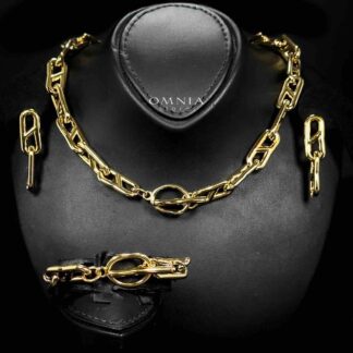 Omnia Nimrah 18k Gold Plated Necklace,Bracelet and Earrings Set in High-Quality 10.3mm Stainless Steel