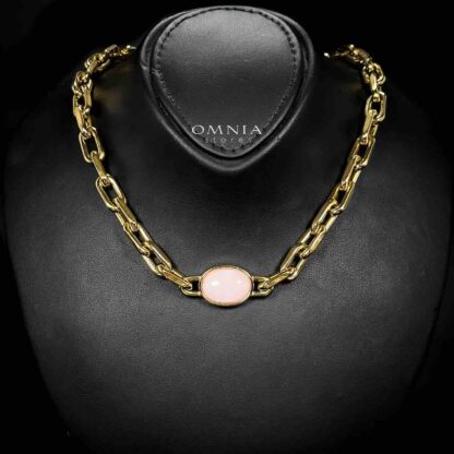 Omnia Caliya 18k Gold Plated Necklace,Bracelet and Earrings Set in High-Quality 8mm Stainless Steel with Pink Stone - Image 2
