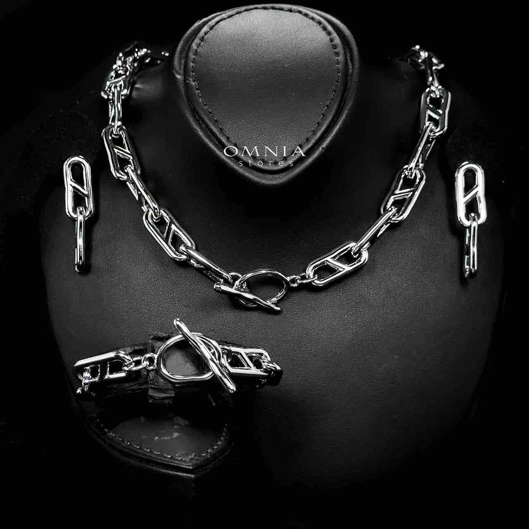 Omnia Nimrah Silver Color Necklace,Bracelet and Earrings Set in High-Quality 10.3mm Stainless Steel