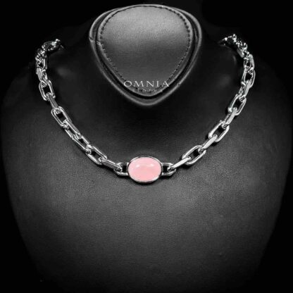 Omnia Caliya Silver Color Necklace,Bracelet and Earrings Set in High-Quality 8mm Stainless Steel with Pink Stone - Image 2