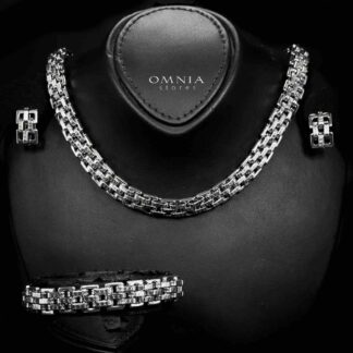 Omnia Islah Silver Color Necklace,Bracelet and Earrings Set in High-Quality 11mm Stainless Steel