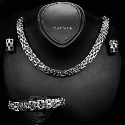 Omnia Islah Silver Color Necklace,Bracelet and Earrings Set in High-Quality 11mm Stainless Steel