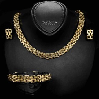 Omnia Islah Copper Plated Gold Color Necklace,Bracelet and Earrings Set in High-Quality 11mm Stainless Steel