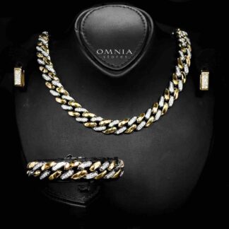 Omnia Khadra Copper Plated Gold Color Mixed Necklace,Bracelet and Earrings Set in High-Quality 12mm Stainless Steel