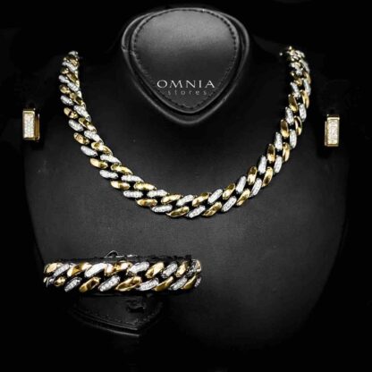 Omnia Khadra Copper Plated Gold Color Mixed Necklace,Bracelet and Earrings Set in High-Quality 12mm Stainless Steel