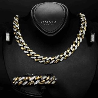 Omnia Khadra Copper Plated Gold Color Necklace,Bracelet and Silver Color Earrings Set in High-Quality 12mm Stainless Steel