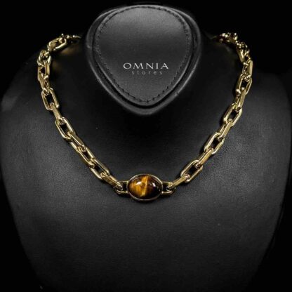 Omnia Caliya Copper Plated Gold Color Necklace,Bracelet and Earrings Set in High-Quality 8mm Stainless Steel with Brown Stone - Image 2