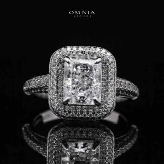 Omnia Liana Radiant Cut Ring in 92.5 Silver with High Quality Simulated Diamonds