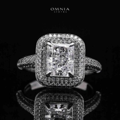 Omnia Liana Radiant Cut Ring in 92.5 Silver with High Quality Simulated Diamonds