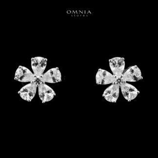 Omnia Classic white Flower Stud Earrings In 92.5 Silver with High Quality Simulated Diamonds