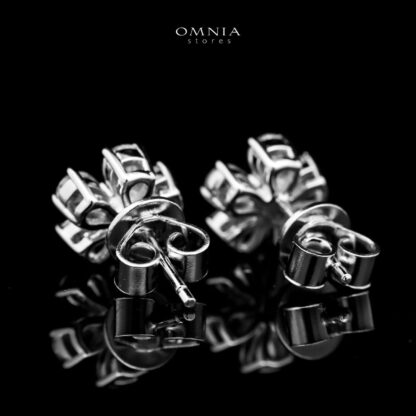 Omnia Classic white Flower Stud Earrings In 92.5 Silver with High Quality Simulated Diamonds - Image 2