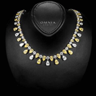 Omnia Asil Necklace 925 Silver in High Quality Yellow and White Simulated Diamonds Stones