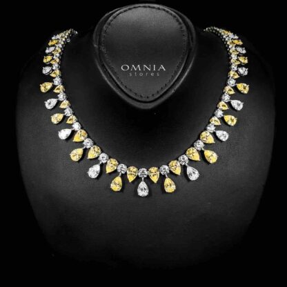 Omnia Asil Necklace 925 Silver in High Quality Yellow and White Simulated Diamonds Stones