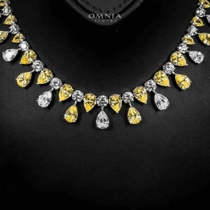 Omnia Asil Necklace 925 Silver in High Quality Yellow and White Simulated Diamonds Stones - Image 2