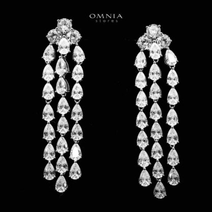 Omnia Nazeefa Silver Drop Earrings in 925 Silver with High Quality White Simulated Diamonds Stones - Image 2