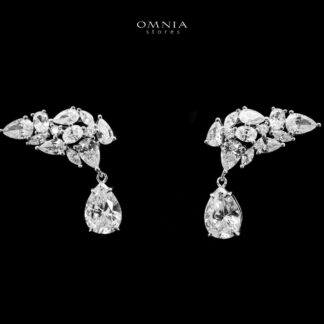 Omnia Saida Silver Winged Earrings in 925 Silver with High Quality White Simulated Diamonds Stones