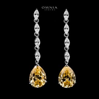 Omnia Asil Drop Earrings 925 Silver in High Quality Yellow and White Simulated Diamonds Stones
