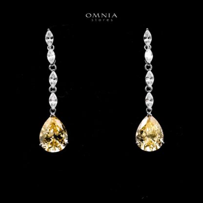 Omnia Asil Drop Earrings 925 Silver in High Quality Yellow and White Simulated Diamonds Stones - Image 2