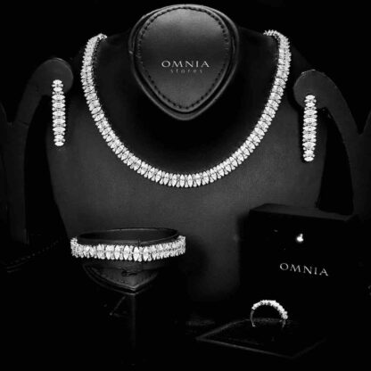 Omnia Manahil Bridal Full Set in High Quality Zircon Stone Rhodium Plated