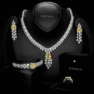 Omnia Nazaha Bridal Full Set in Rhodium Plated with High Quality White and Yellow Zircon Stones
