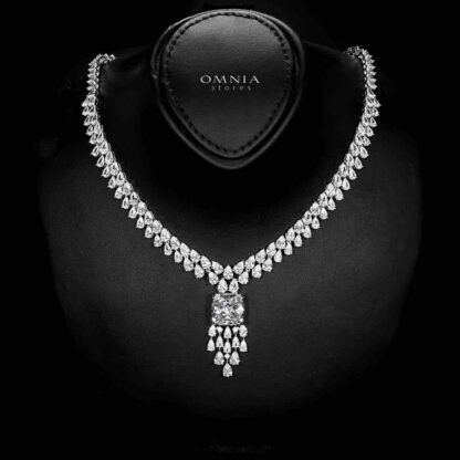 Omnia Nazaha Bridal Full Set in Rhodium Plated with High Quality White Zircon Stones - Image 2