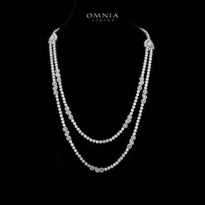 Omnia Ahad Bridal White Long Chain Set In Rhodium Plated With High Quality Zircon Stones - Image 2