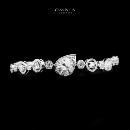 Omnia Ahad Bridal White Long Chain Set In Rhodium Plated With High Quality Zircon Stones - Image 5