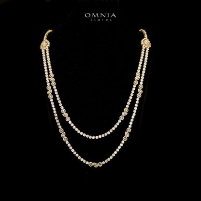 Omnia Ahad Bridal Golden Long Chain Set In Rhodium Plated With High Quality Zircon Stones - Image 2