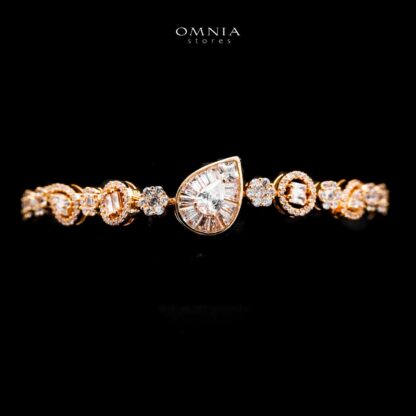 Omnia Ahad Bridal Golden Long Chain Set In Rhodium Plated With High Quality Zircon Stones - Image 5