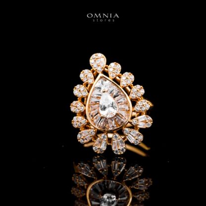 Omnia Ahad Bridal Golden Long Chain Set In Rhodium Plated With High Quality Zircon Stones - Image 4